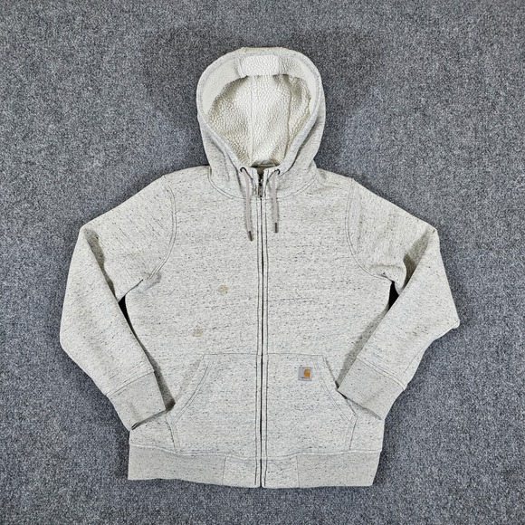 Carhartt Other - Carhartt Sherpa Fleece Lined Full Zip Hooded Sweatshirt White Youth M 8-10 Flaw